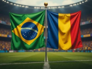 Bandeiras do Brasil e Romênia simbolizando a chegada do Superbet ao mercado brasileiro.